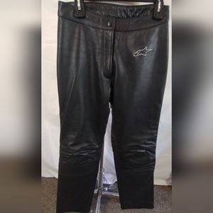 Stella leather moto bike pants, 10, strght leg, knee protection, black, logo